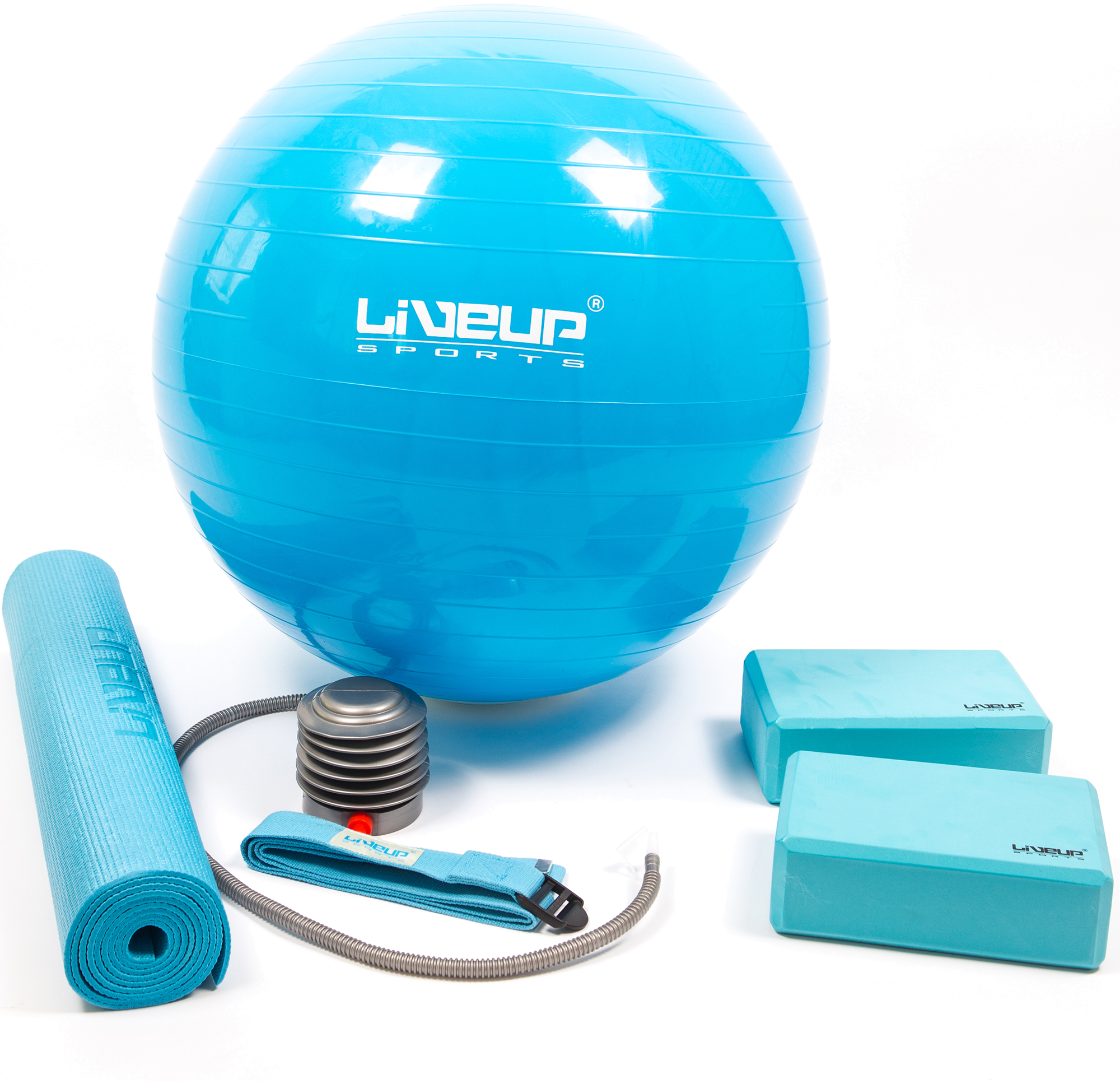 Набор для йоги LiveUp YOGA SET (коврик для йоги, фитбол, насос, 2 блока для йоги, лента, мяч, насос)