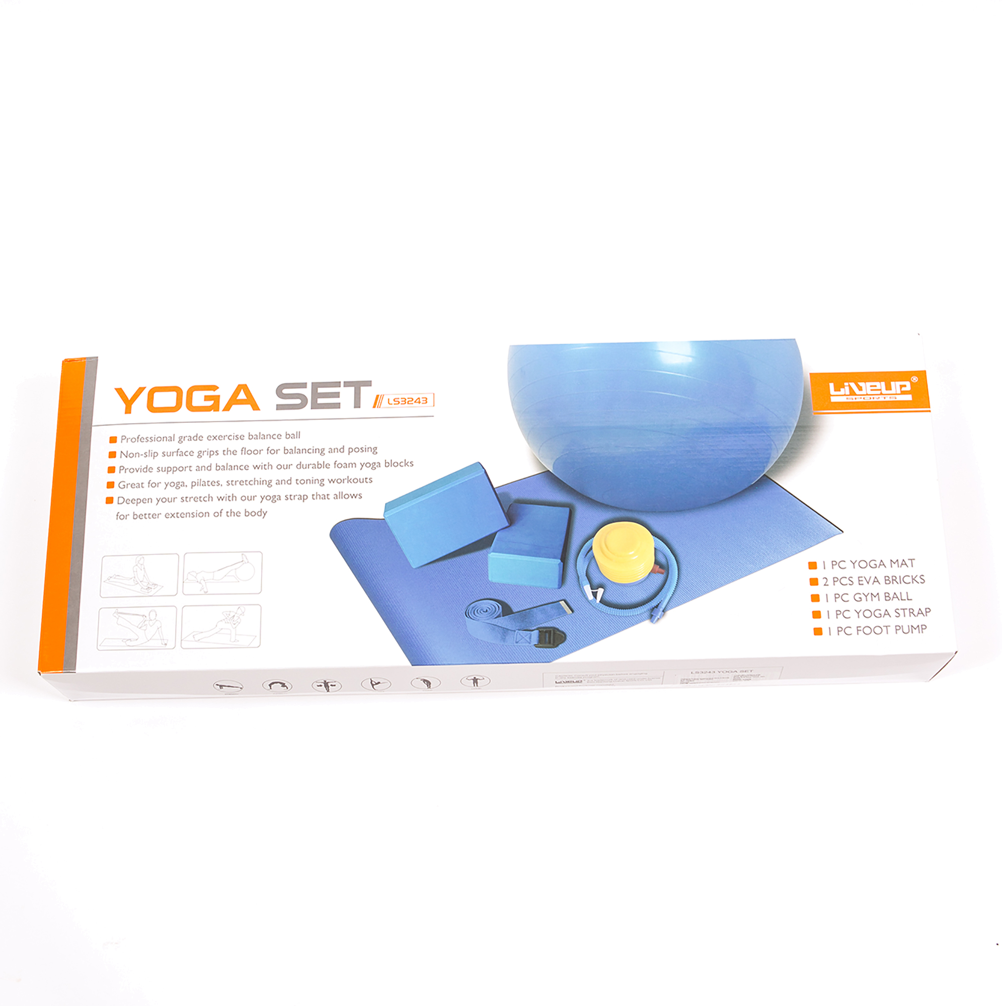 Набор для йоги LiveUp YOGA SET (коврик для йоги, фитбол, насос, 2 блока для йоги, лента, мяч, насос)