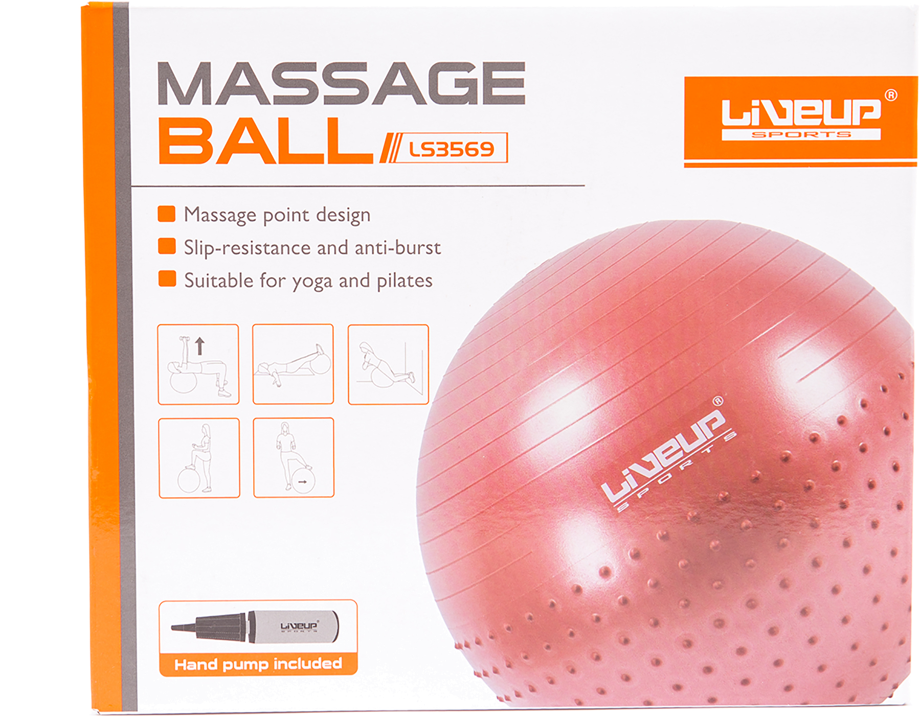 Массажный мяч LiveUp HALF MASSAGE BALL+9'' handpump